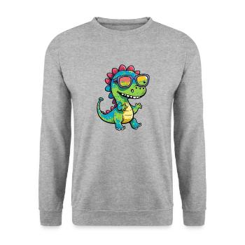 Kawaii Cute Happy Colorful Dino with Sunglasses - Unisex Sweatshirt - salt & pepper - Front - Alina (178cm) & Michal (187cm)