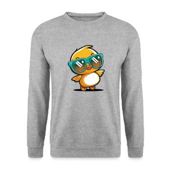 Kawaii Cute Happy Colorful Duck with Sunglasses - Unisex Sweatshirt - salt & pepper - Front - Alina (178cm) & Michal (187cm)