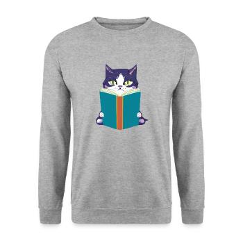 Cat Reading Kitten Books Cat Book Domestic Cat - Unisex Sweatshirt - salt & pepper - Front - Alina (178cm) & Michal (187cm)