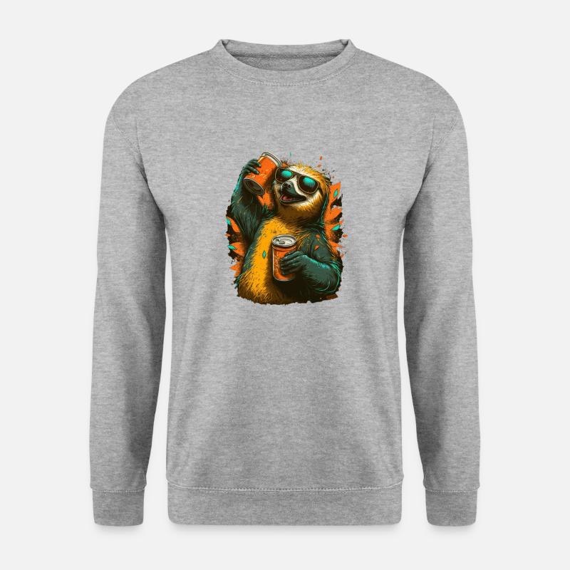 Cooles Bier trinkendes Faultier - Unisex Pullover - Weißgrau meliert