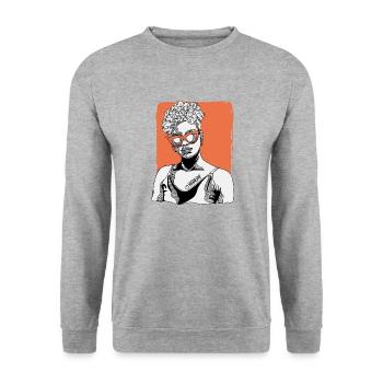 Frau Mit Highlife-tattoo - Unisex Pullover - Weißgrau meliert - Vorne - Alina (178cm) & Michal (187cm)