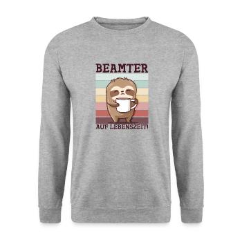 Beamter auf Lebenszeit Kaffee trinken Faultier - Unisex Pullover - Weißgrau meliert - Vorne - Alina (178cm) & Michal (187cm)