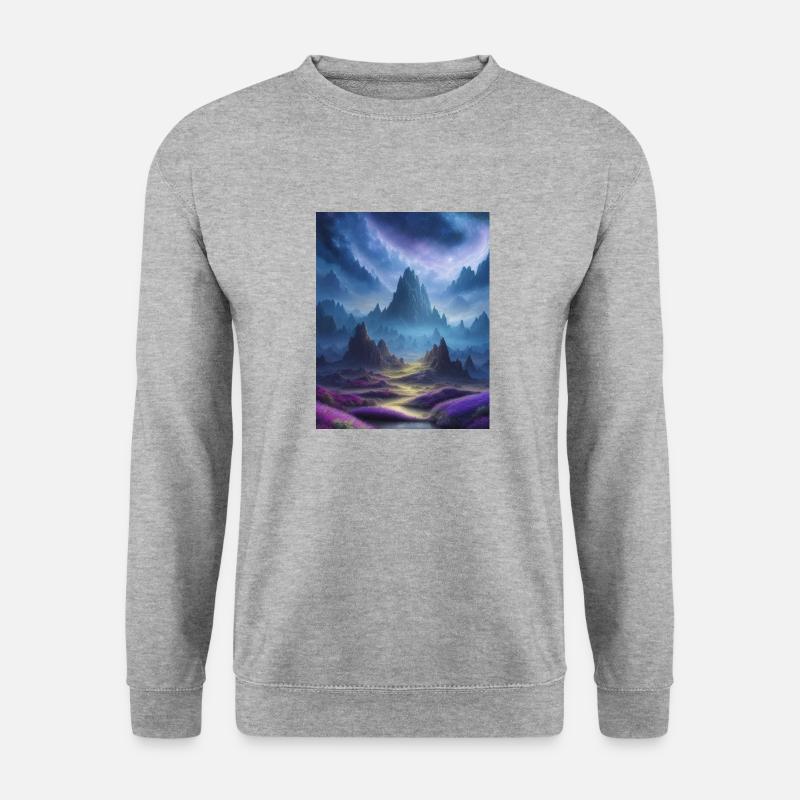 Kosmische Fantasy-Berge - Unisex Pullover - Weißgrau meliert