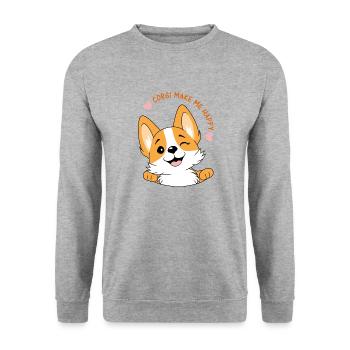 Corgi me rend heureux v2 - Sweat-shirt Unisexe - gris chiné - Devant - Alina (178cm) & Michal (187cm)