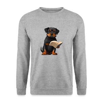 Rottweiler Buch lesen Hunde Rottweilerwelpe Hund - Unisex Pullover - Weißgrau meliert - Vorne - Alina (178cm) & Michal (187cm)