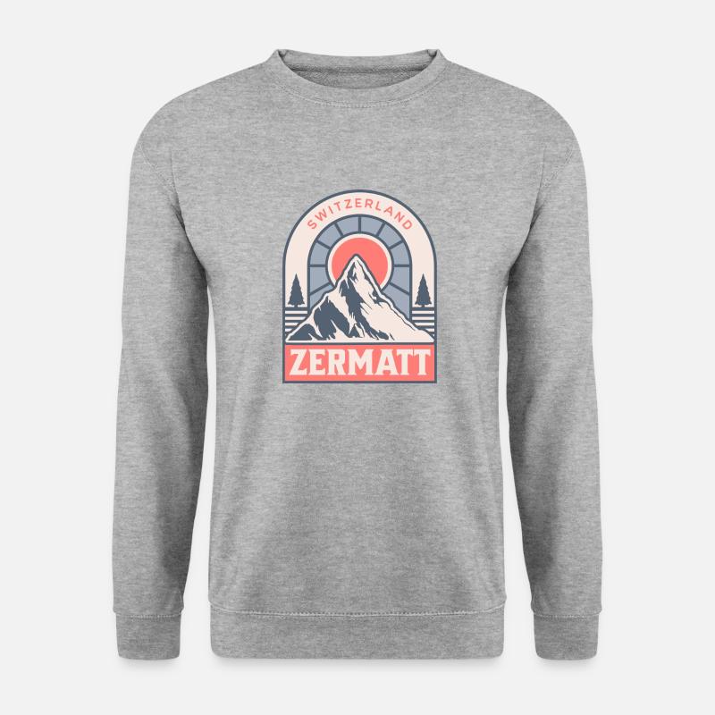 Zermatt Schweiz Retro Ski - Unisex Pullover - Weißgrau meliert