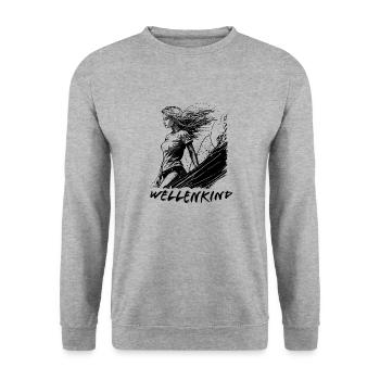 Wellenkind - Das Design für Surfer - Unisex Pullover - Weißgrau meliert - Vorne - Alina (178cm) & Michal (187cm)