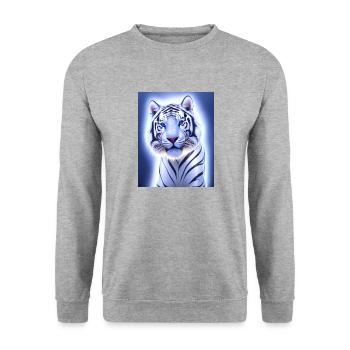Majestätisches weißes Tigerporträt Tier - Unisex Pullover - Weißgrau meliert - Vorne - Alina (178cm) & Michal (187cm)