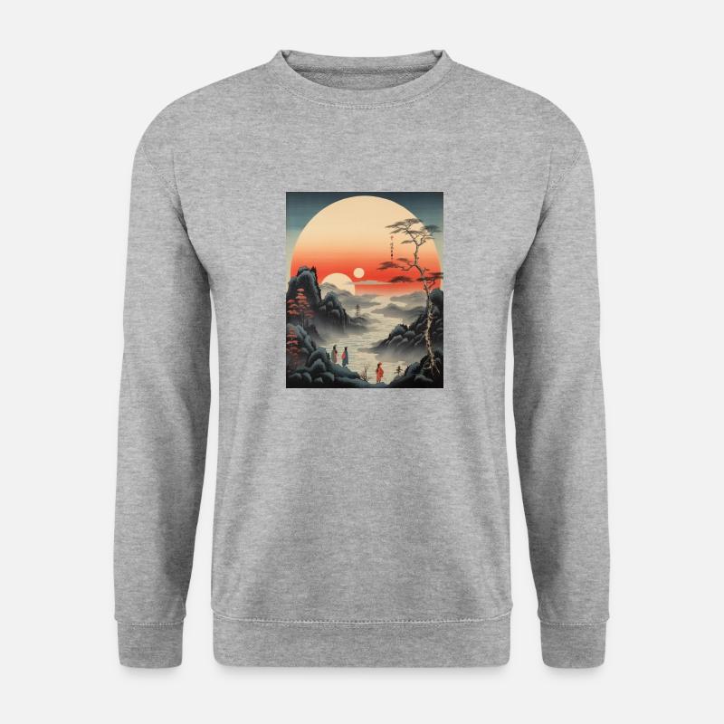 Ukiyo-e Sonnenuntergang - Unisex Pullover - Weißgrau meliert