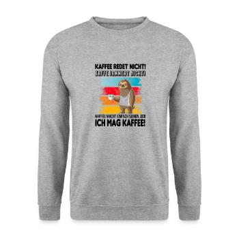 Kaffee redet nicht... Kaffee jammert nicht... - Unisex Pullover - Weißgrau meliert - Vorne - Alina (178cm) & Michal (187cm)