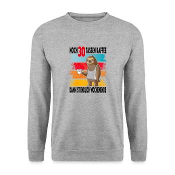 Noch 30 Tassen...dann ist Wochenende! - Unisex Pullover - Weißgrau meliert - Vorne - Alina (178cm) & Michal (187cm)