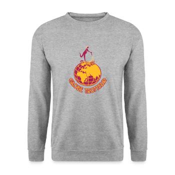 trottinette dessin voyage monde Globe trotteur - Sweat-shirt Unisexe - gris chiné - Devant - Alina (178cm) & Michal (187cm)