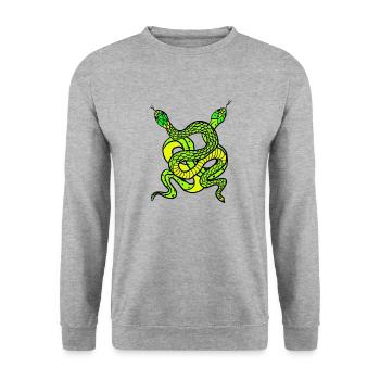 Schlange 2 grün - Unisex Pullover - Weißgrau meliert - Vorne - Alina (178cm) & Michal (187cm)