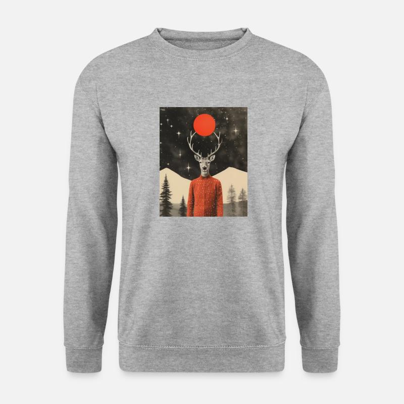 Surreale Rentier-Wintercollage - Unisex Pullover - Weißgrau meliert