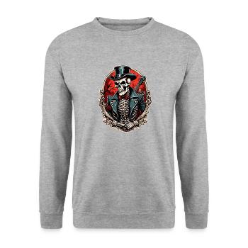 Skull / Totenkopf / Skelett / Gothic / Tattoo - Unisex Pullover - Weißgrau meliert - Vorne - Alina (178cm) & Michal (187cm)