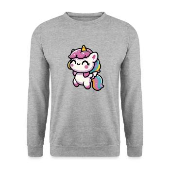 Adorable licorne kawaii - Sweat-shirt Unisexe - gris chiné - Devant - Alina (178cm) & Michal (187cm)