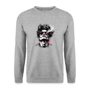 Rauchender Hipster mit Sonnenbrillen - Unisex Pullover - Weißgrau meliert - Vorne - Alina (178cm) & Michal (187cm)