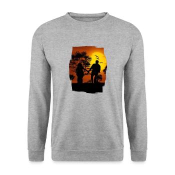 Valentinstag LIEBE - Unisex Pullover - Weißgrau meliert - Vorne - Alina (178cm) & Michal (187cm)