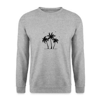 Palmen und Vögel - Unisex Pullover - Weißgrau meliert - Vorne - Alina (178cm) & Michal (187cm)