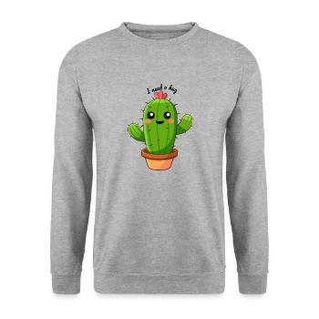 Kaktus i need a hug - Unisex Pullover - Weißgrau meliert - Vorne - Alina (178cm) & Michal (187cm)