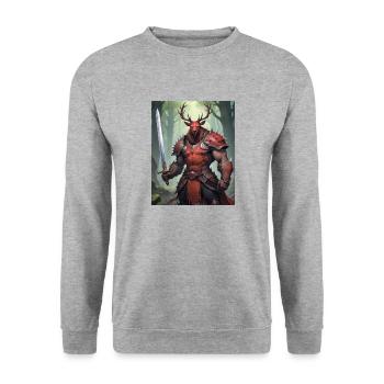 Ein monströses Ungetüm, ein Rothirsch, als Fantasie - Unisex Pullover - Weißgrau meliert - Vorne - Alina (178cm) & Michal (187cm)