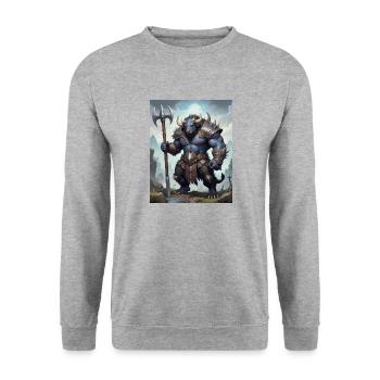 Ein monströses Ungetüm, ein Wasserbüffel - Unisex Pullover - Weißgrau meliert - Vorne - Alina (178cm) & Michal (187cm)