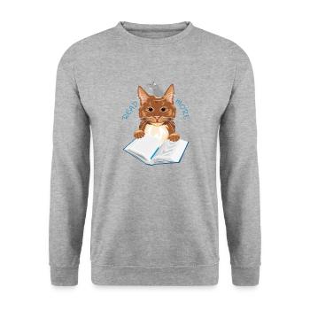 Katz und Maus lieben es, Bücher zu lesen - Unisex Pullover - Weißgrau meliert - Vorne - Alina (178cm) & Michal (187cm)