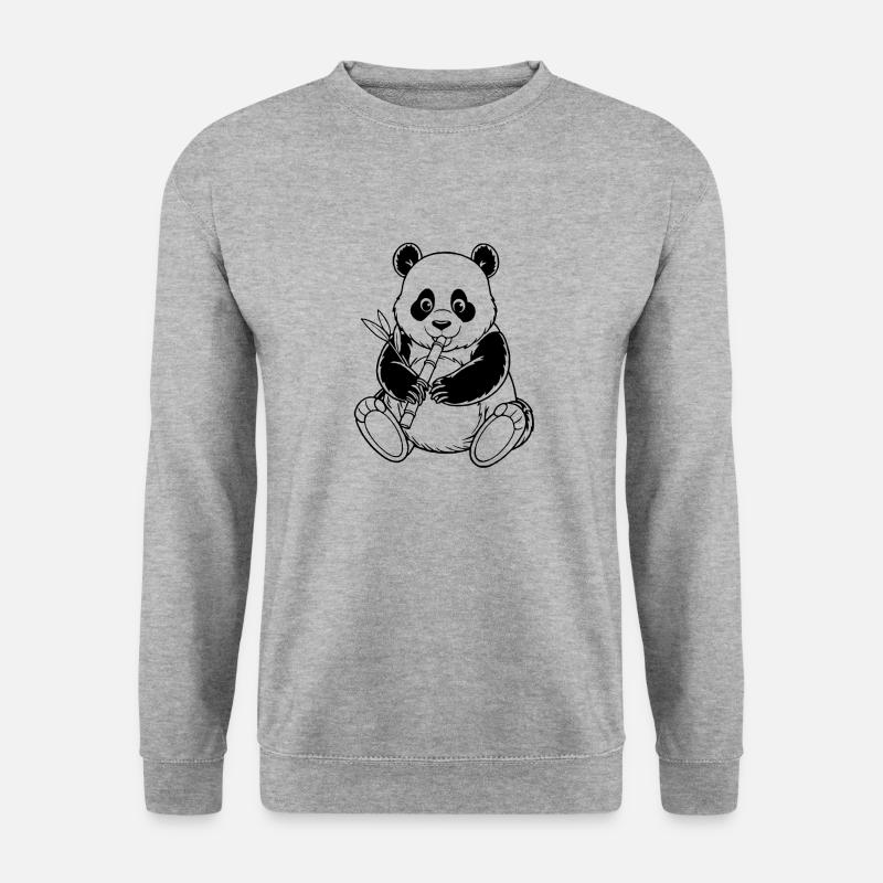 Panda der Bambus isst - Unisex Pullover - Weißgrau meliert