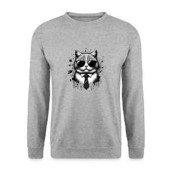 Cool Cat with Sunglasses and Tie Painting - Unisex Pullover - Weißgrau meliert - Vorne - Alina (178cm) & Michal (187cm)