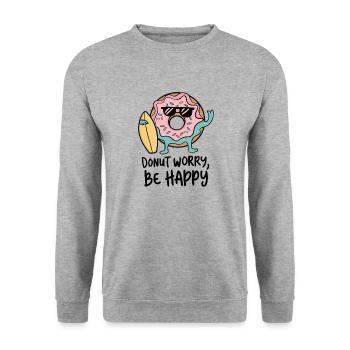 Donut Worry, Be Happy - Unisex Pullover - Weißgrau meliert - Vorne - Alina (178cm) & Michal (187cm)
