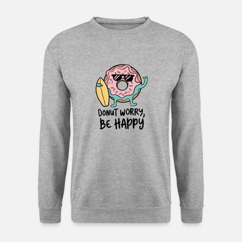 Donut Worry, Be Happy - Unisex Pullover - Weißgrau meliert