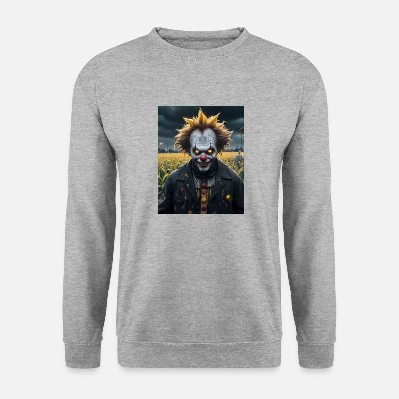 Böser Clown vor einem Maisfeldmonster Dunkel - Unisex Pullover - Weißgrau meliert