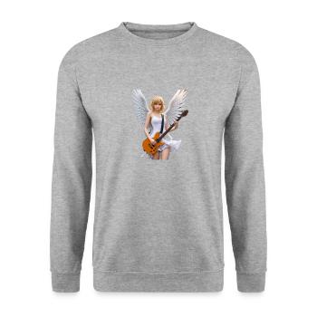 Engel mit Gitarrenflügel - Unisex Pullover - Weißgrau meliert - Vorne - Alina (178cm) & Michal (187cm)