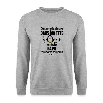 On est plusieurs dans ma tête Papa,fête des pères - Sweat-shirt Unisexe - gris chiné - Devant - Alina (178cm) & Michal (187cm)