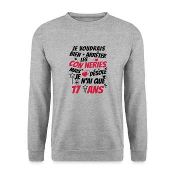 j'ai 17 ans / idée cadeau anniversaire / 17 ans - Sweat-shirt Unisexe - gris chiné - Devant - Alina (178cm) & Michal (187cm)