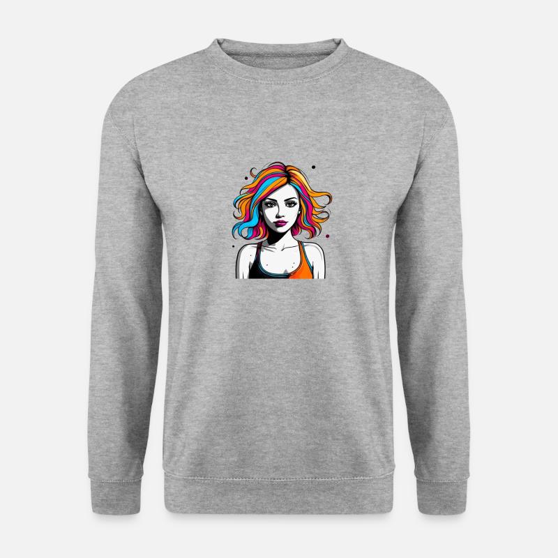 Eine Frau mit Bunte Harre - Unisex Pullover - Weißgrau meliert