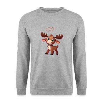 elch comic love - Unisex Pullover - Weißgrau meliert - Vorne - Alina (178cm) & Michal (187cm)