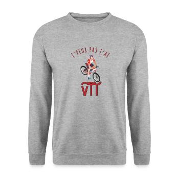 J’peux pas j’ai vtt - idée cadeau - Sweat-shirt Unisexe - gris chiné - Devant - Alina (178cm) & Michal (187cm)