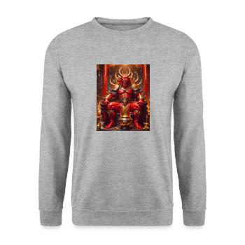 Shuten-dōji Rothäutiger Dämonenkönig trinkt Sake o - Unisex Pullover - Weißgrau meliert - Vorne - Alina (178cm) & Michal (187cm)
