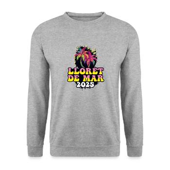 Lloret De Mar 2025 Urlaub Palmen - Unisex Pullover - Weißgrau meliert - Vorne - Alina (178cm) & Michal (187cm)