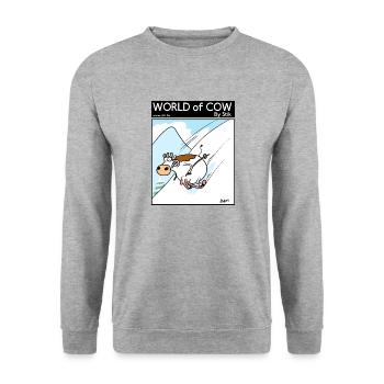Welt der Kuh-Skifahren - Unisex Pullover - Weißgrau meliert - Vorne - Alina (178cm) & Michal (187cm)
