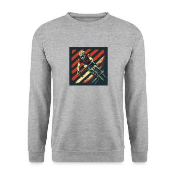 Rennrad // Cyclist Streifen - Unisex Pullover - Weißgrau meliert - Vorne - Alina (178cm) & Michal (187cm)