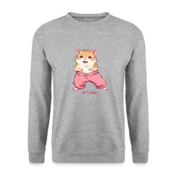 Lil Cutie – Niedlicher Hamster Retro Style - Unisex Pullover - Weißgrau meliert - Vorne - Alina (178cm) & Michal (187cm)