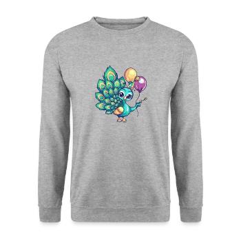Peacock Bird Birthday Baby - Unisex Sweatshirt - salt & pepper - Front - Alina (178cm) & Michal (187cm)