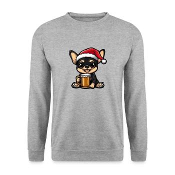 Chihuahua Hund Bier Xmas Weihnachten - Unisex Pullover - Weißgrau meliert - Vorne - Alina (178cm) & Michal (187cm)