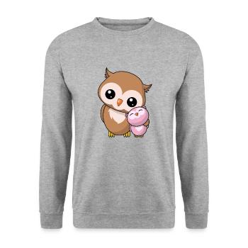 Eulen Geschwister - Niedliche Eule Geschenk Kawaii - Unisex Pullover - Weißgrau meliert - Vorne - Alina (178cm) & Michal (187cm)