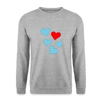 Bayrische Herzen als Patches - Unisex Pullover - Weißgrau meliert - Vorne - Alina (178cm) & Michal (187cm)