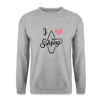 J’adore surfer - Sweat-shirt Unisexe - gris chiné - Devant - Alina (178cm) & Michal (187cm)