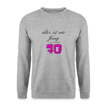 70. Geburtstag - Unisex Pullover - Weißgrau meliert - Vorne - Alina (178cm) & Michal (187cm)