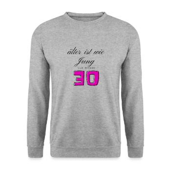 30. Geburtstag - Unisex Pullover - Weißgrau meliert - Vorne - Alina (178cm) & Michal (187cm)